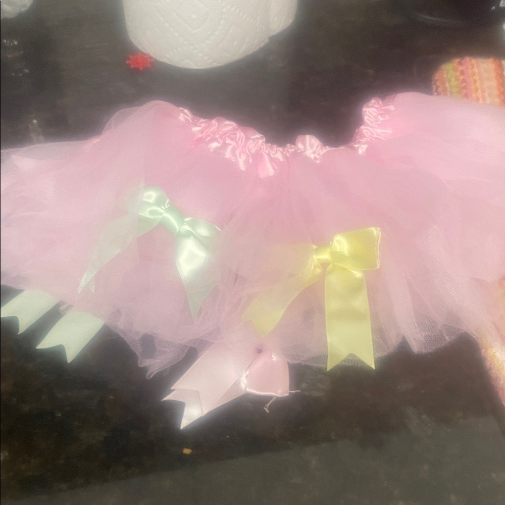 Judith March Pink Tulle Skirt with Yellow and Green Bows